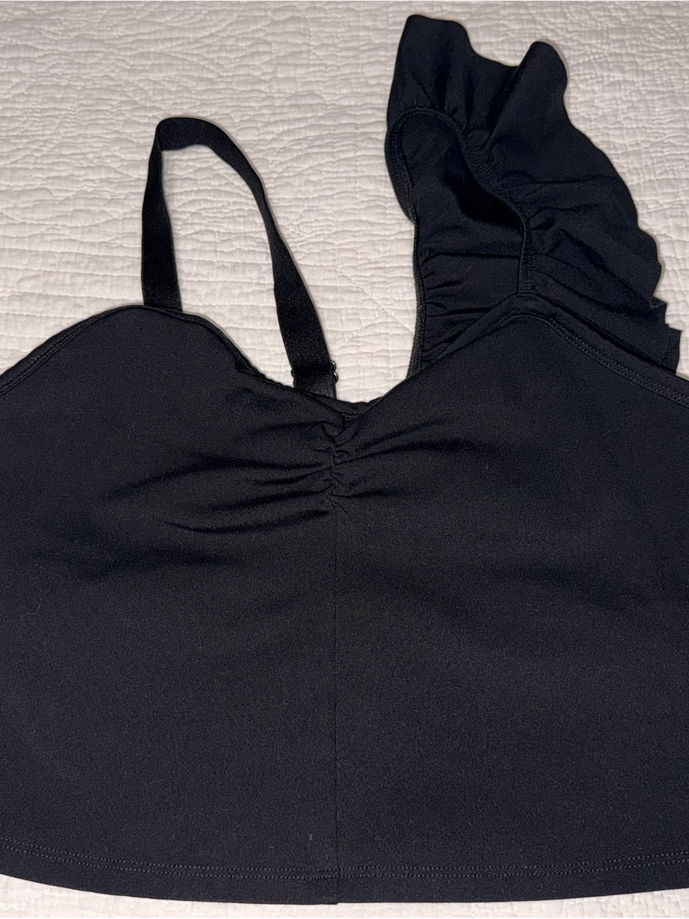 Fabletics Black One-Shoulder Ruffle Crop Top